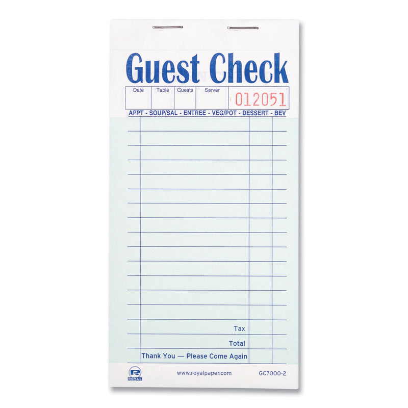 AmerCareRoyal Guest Check Book, Two-Part Carbonless, 3.6 x 6.7, 1/Page, 50/Book, 50 Books/Carton