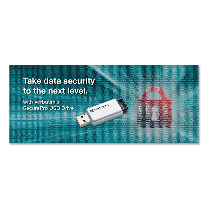 Verbatim Store 'n' Go Secure Pro USB Flash Drive with AES 256 Encryption, 128 GB, Silver