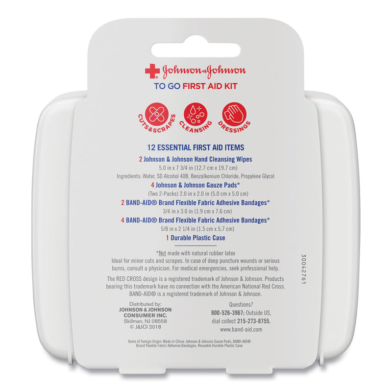 Johnson & Johnson Mini First Aid To Go Kit, 12 Pieces, Plastic Case