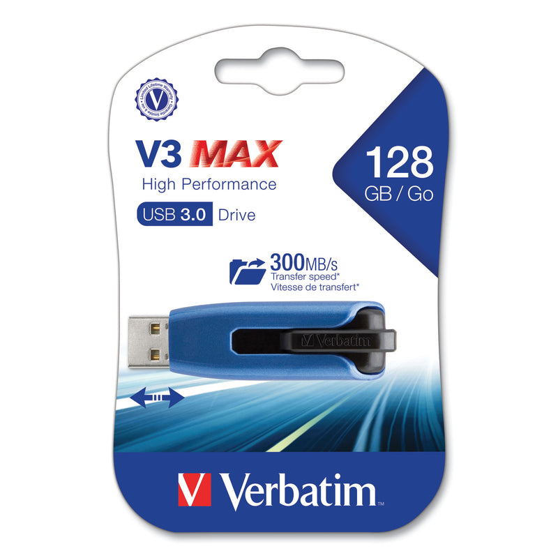 Verbatim V3 Max USB 3.0 Flash Drive, 128 GB, Blue