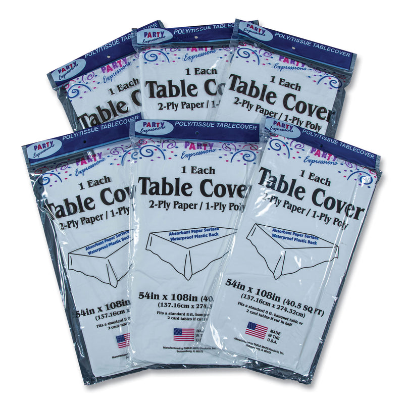 Tablemate Table Set Poly Tissue Table Cover, 54" x 108", White, 6/Pack