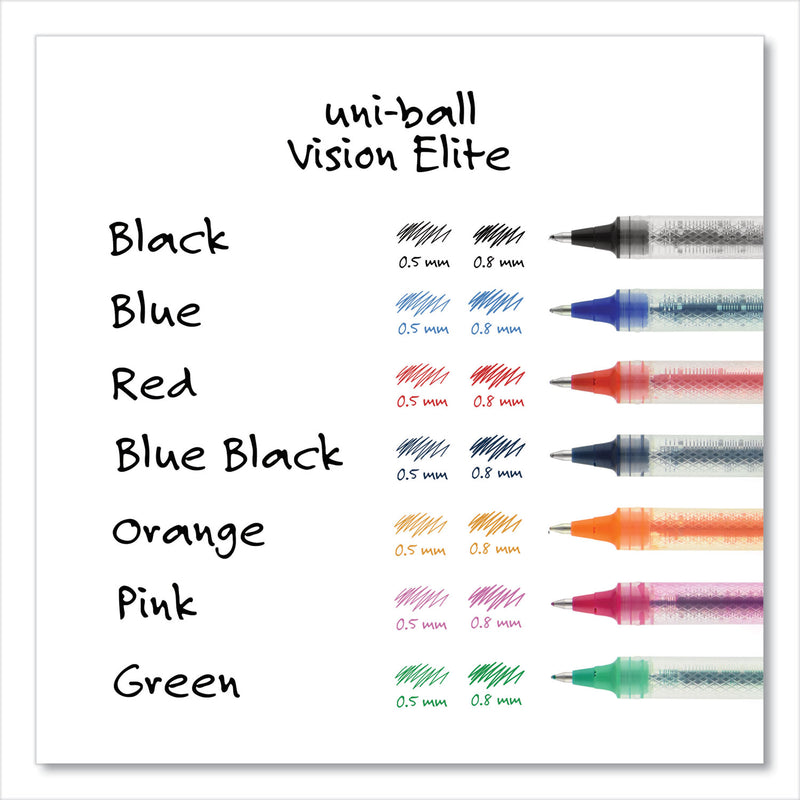 uniball VISION ELITE Roller Ball Pen, Stick, Extra-Fine 0.5 mm, Black Ink, Black Barrel