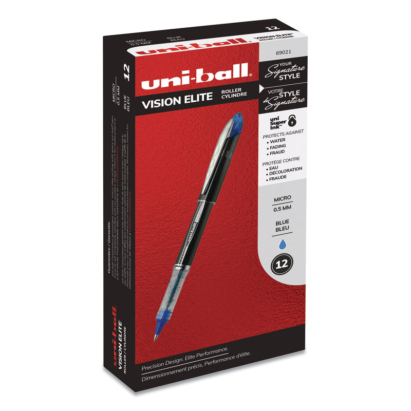 uniball VISION ELITE Roller Ball Pen, Stick, Extra-Fine 0.5 mm, Blue Ink, Blue Barrel