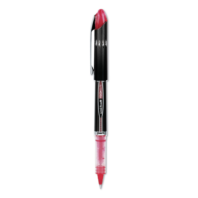 uniball VISION ELITE Roller Ball Pen, Stick, Extra-Fine 0.5 mm, Red Ink, Black/Red Barrel