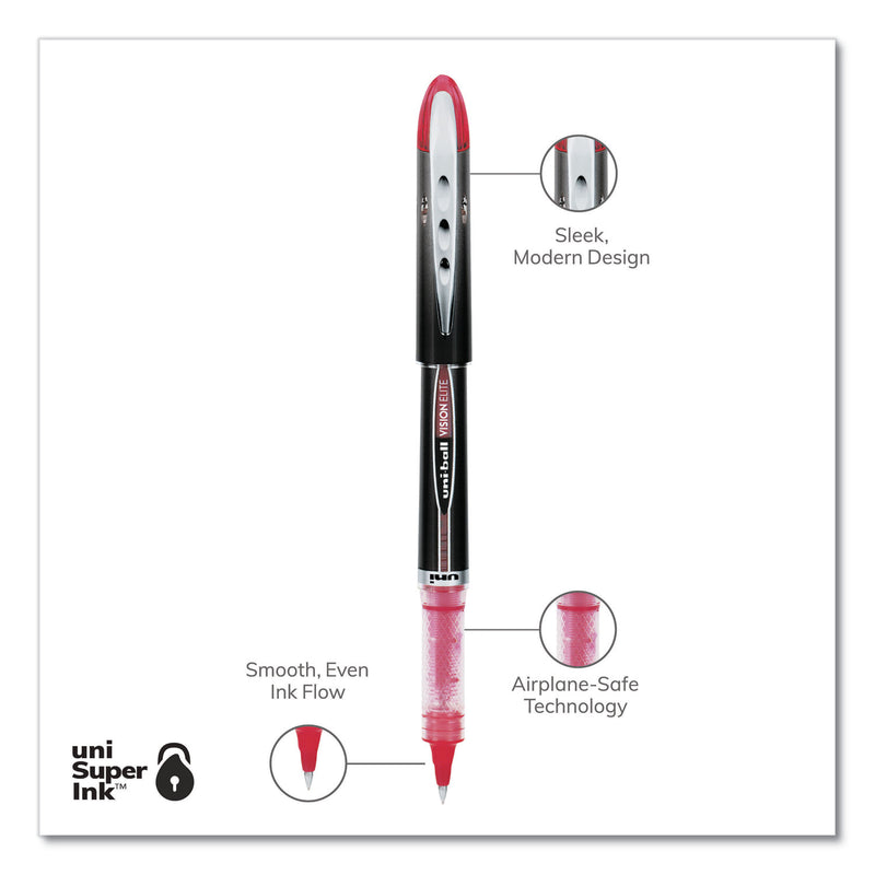 uniball VISION ELITE Roller Ball Pen, Stick, Extra-Fine 0.5 mm, Red Ink, Black/Red Barrel