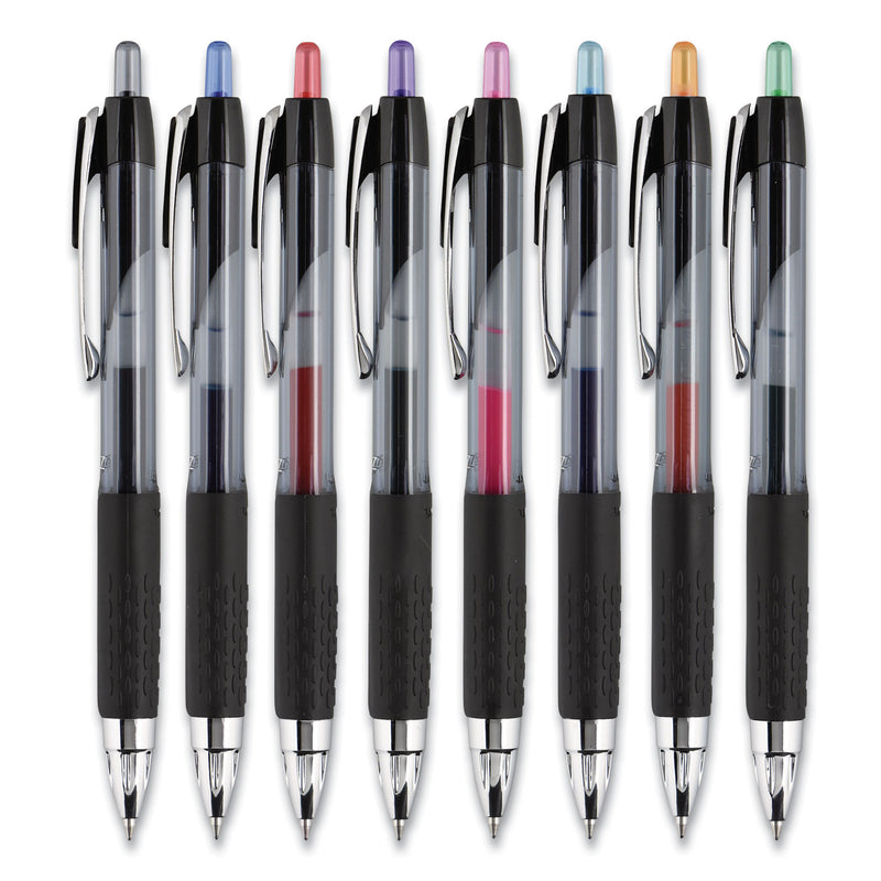 uniball Signo 207 Gel Pen, Retractable, Medium 0.7 mm, Assorted Ink Colors, Black Barrel, 8/Pack