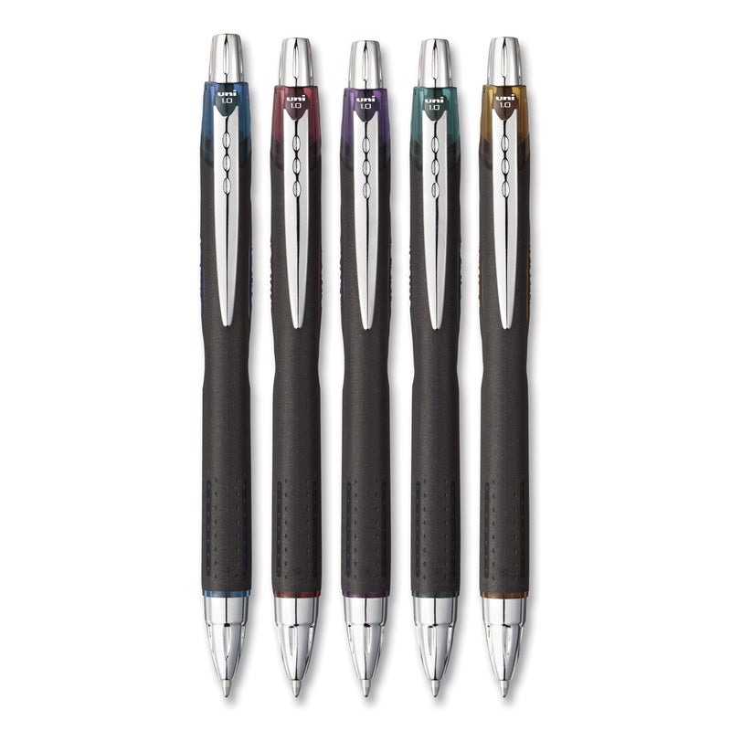 uniball Jetstream Retractable Ballpoint Pen, 1 mm, Assorted Ink, Black Barrel, 5/Pack