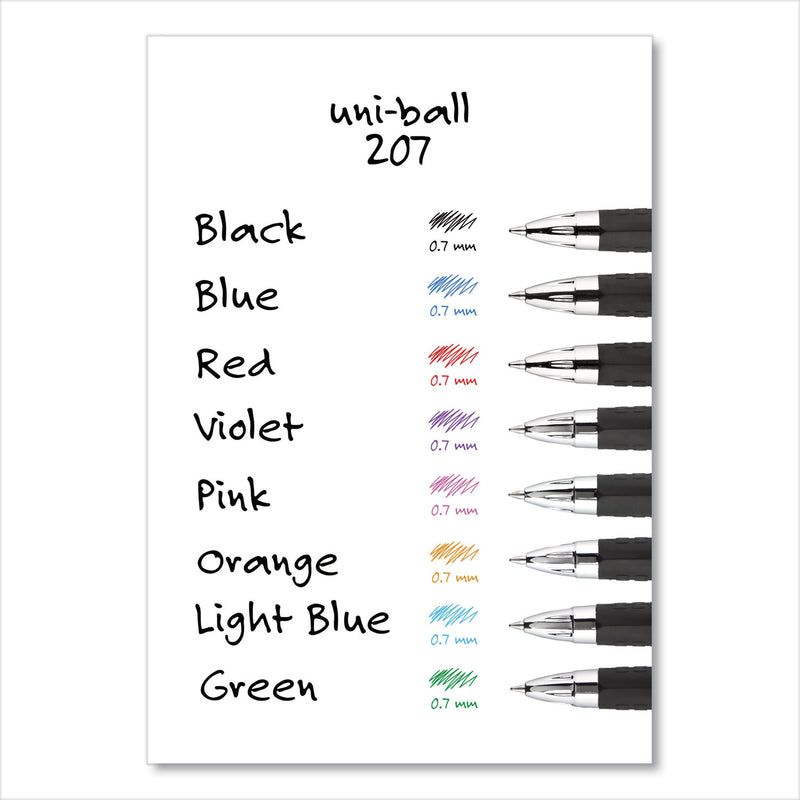 uniball Signo 207 Gel Pen, Retractable, Medium 0.7 mm, Blue Ink, Black Barrel, 36/Box