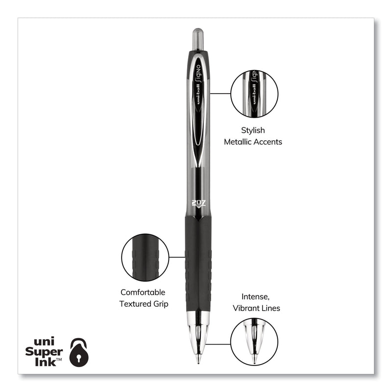 uniball Signo 207 Gel Pen Value Pack, Retractable, Medium 0.7 mm, Black Ink, Translucent Black Barrel, 36/Box