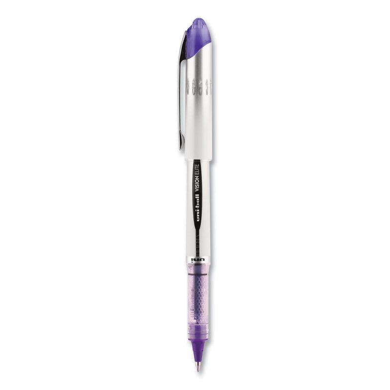 uniball VISION ELITE Roller Ball Pen, Stick, Bold 0.8 mm, Purple Ink, White/Purple Barrel