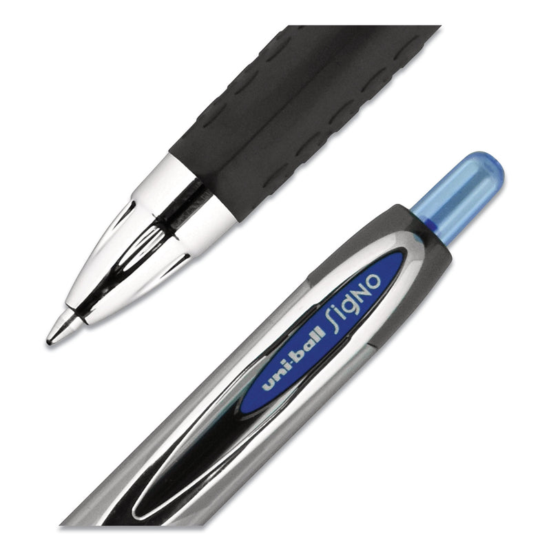 uniball Signo 207 Gel Pen, Retractable, Medium 0.7 mm, Blue Ink, Black Barrel, 36/Box