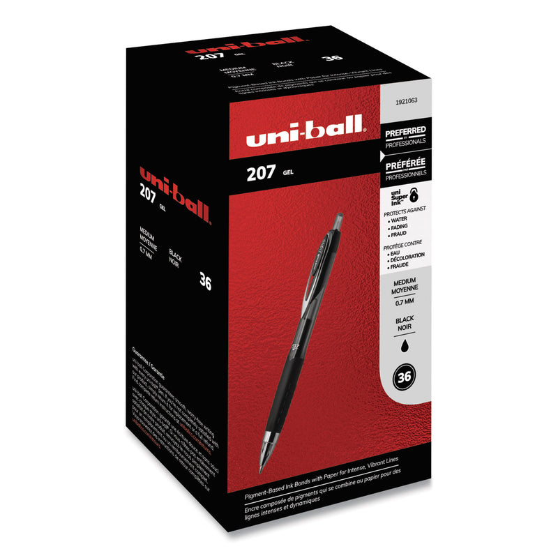 uniball Signo 207 Gel Pen Value Pack, Retractable, Medium 0.7 mm, Black Ink, Translucent Black Barrel, 36/Box