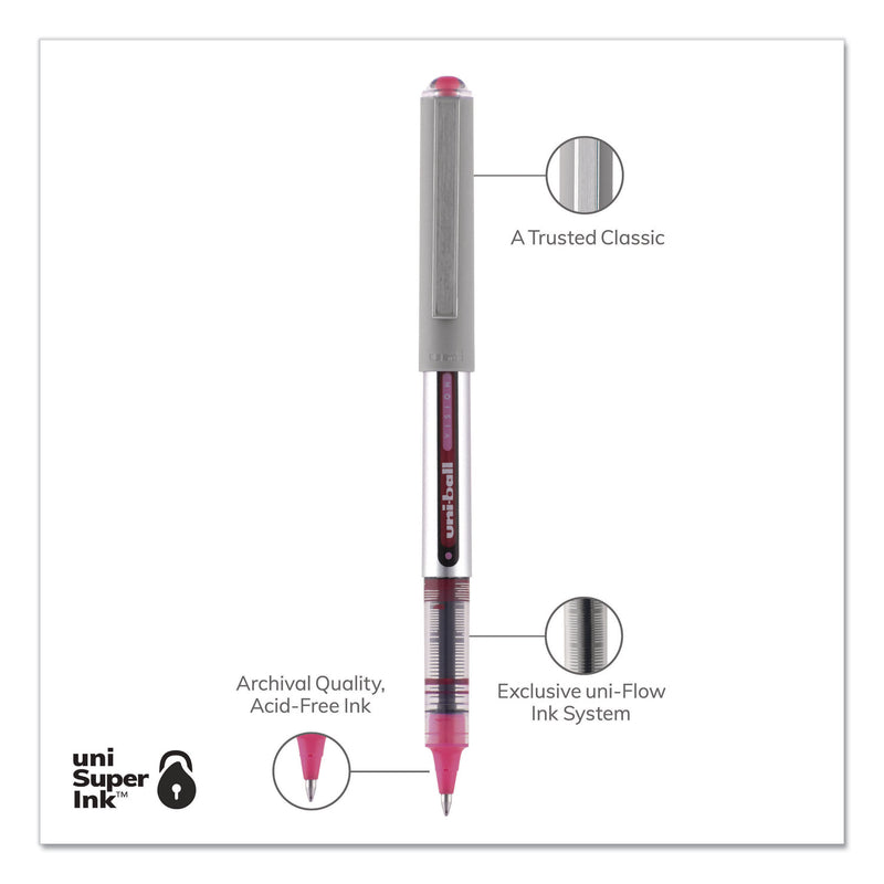 uniball VISION Roller Ball Pen, Stick, Fine 0.7 mm, Passion Pink Ink, Gray Barrel, Dozen