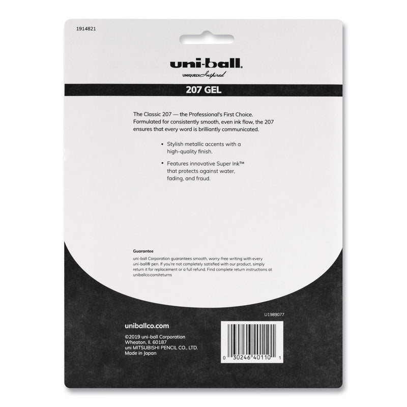 uniball Signo 207 Gel Pen, Retractable, Medium 0.7 mm, Assorted Ink Colors, Black Barrel, 8/Pack