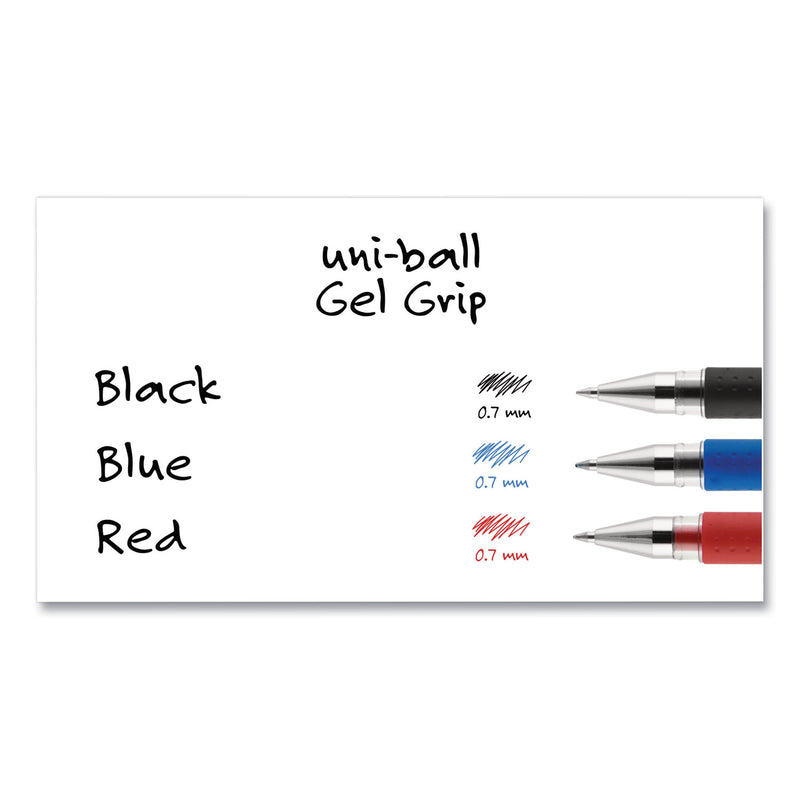 uniball Signo GRIP Gel Pen, Stick, Medium 0.7 mm, Black Ink, Silver/Black Barrel, Dozen