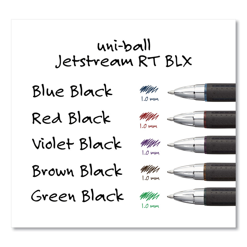 uniball Jetstream Retractable Ballpoint Pen, 1 mm, Assorted Ink, Black Barrel, 5/Pack