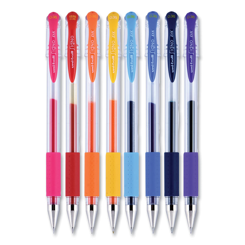 uniball Gel Pen, Stick, Micro 0.38 mm, Assorted Ink Colors, Clear Barrel, 8/Pack