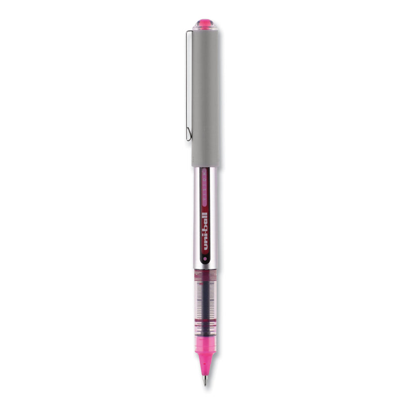 uniball VISION Roller Ball Pen, Stick, Fine 0.7 mm, Passion Pink Ink, Gray Barrel, Dozen