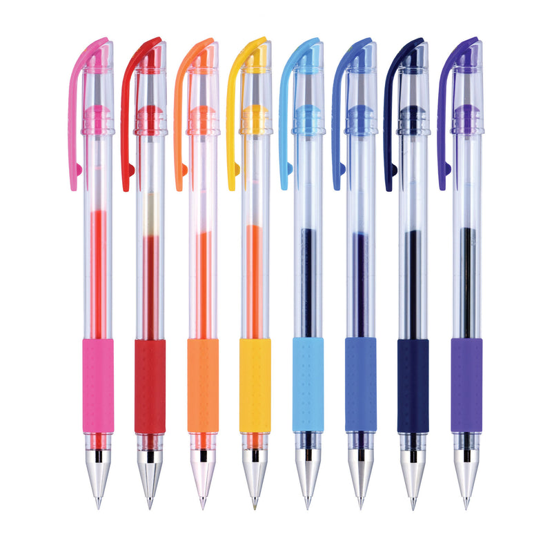 uniball Gel Pen, Stick, Micro 0.38 mm, Assorted Ink Colors, Clear Barrel, 8/Pack