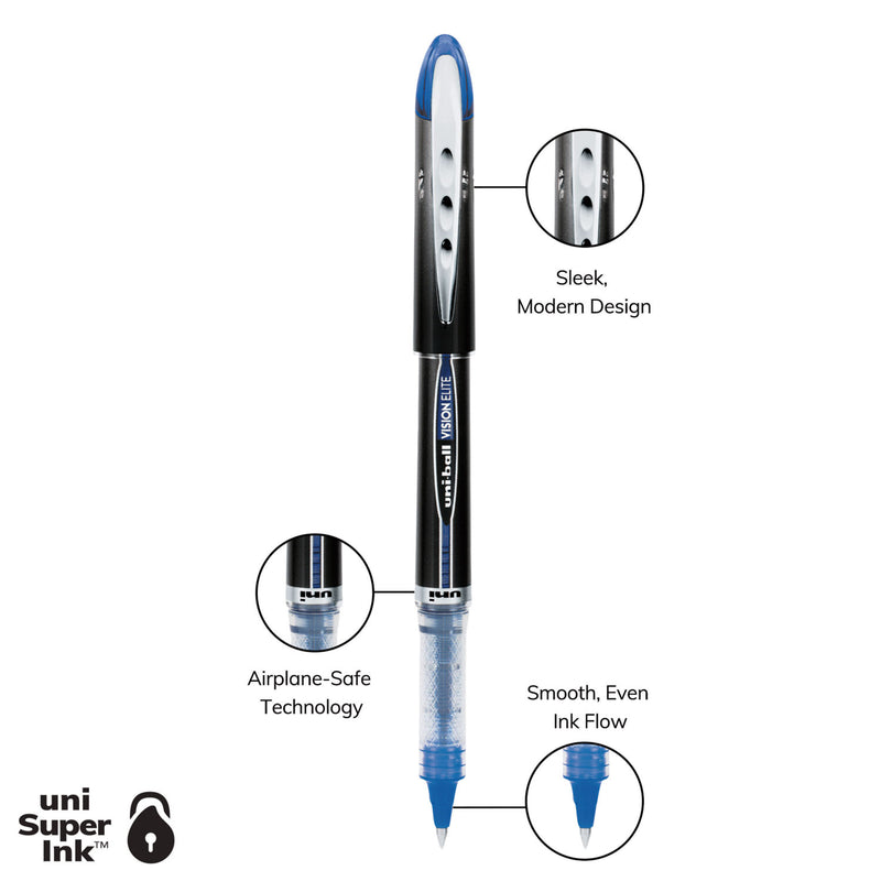 uniball VISION ELITE Roller Ball Pen, Stick, Extra-Fine 0.5 mm, Blue Ink, Blue Barrel