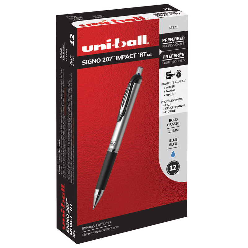 uniball 207 Impact Gel Pen, Retractable, Bold 1 mm, Blue Ink, Black/Blue Barrel