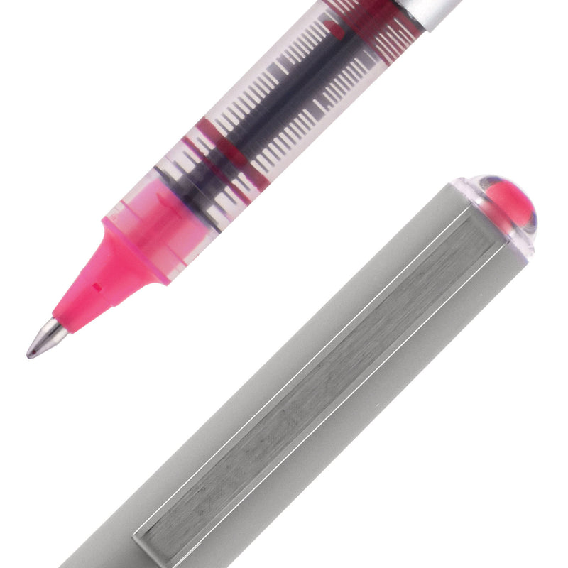 uniball VISION Roller Ball Pen, Stick, Fine 0.7 mm, Passion Pink Ink, Gray Barrel, Dozen