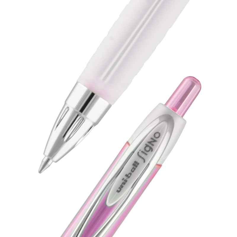 uniball Signo 207 Gel Pen, Retractable, Medium 0.7 mm, Black Ink, Pink Barrel, 2/Pack