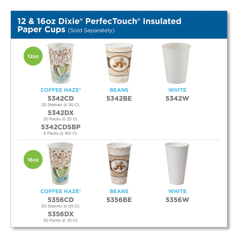 Dixie PerfecTouch Paper Hot Cups, 16 oz, Coffee Haze Design, 50/Sleeve, 20 Sleeves/Carton