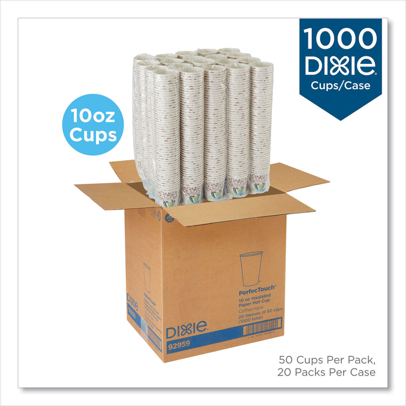 Dixie PerfecTouch Paper Hot Cups, 10 oz, Coffee Haze Design, 50 Sleeve, 20 Sleeves/Carton