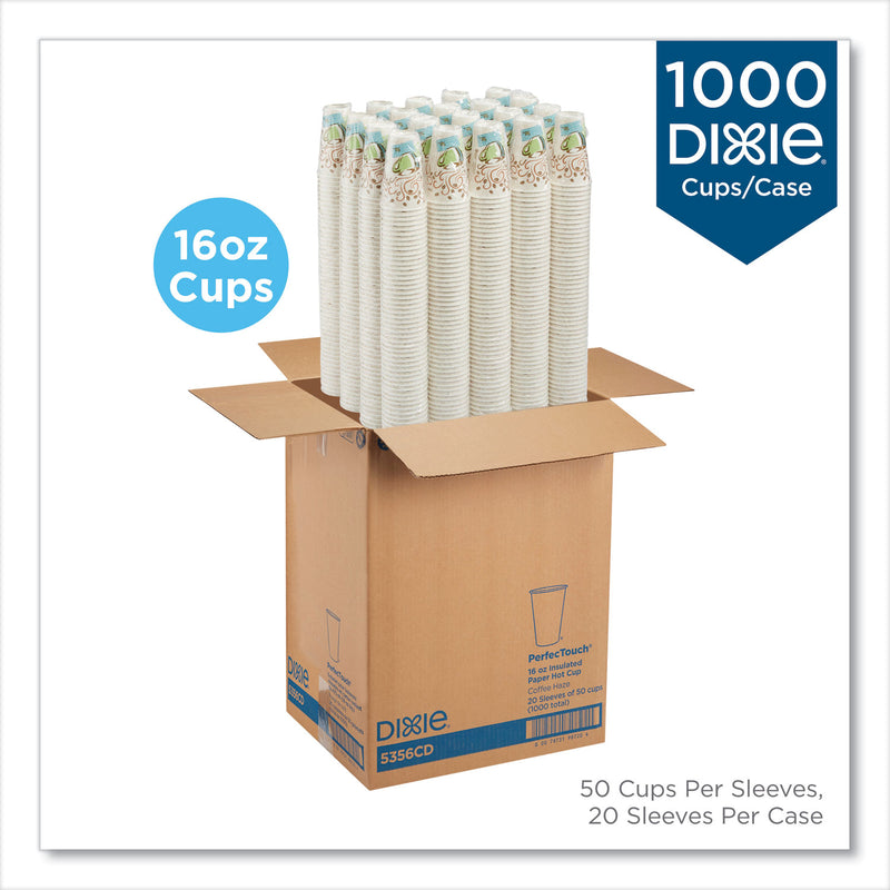 Dixie PerfecTouch Paper Hot Cups, 16 oz, Coffee Haze Design, 50/Sleeve, 20 Sleeves/Carton