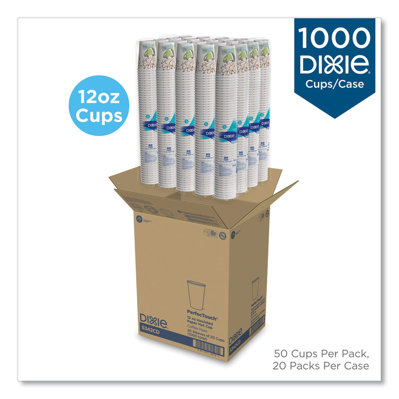 Dixie PerfecTouch Paper Hot Cups, 12 oz, Coffee Haze Design, 50/Sleeve, 20 Sleeves/Carton