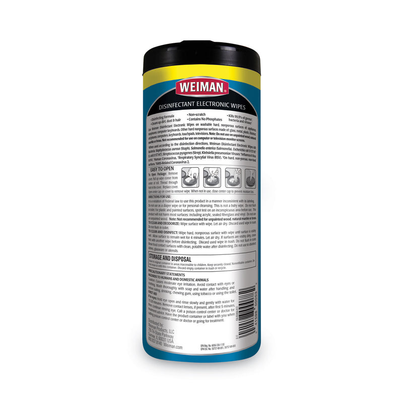 WEIMAN E-tronic Wipes, 7 x 8, White, 30/Canister, 4/Carton