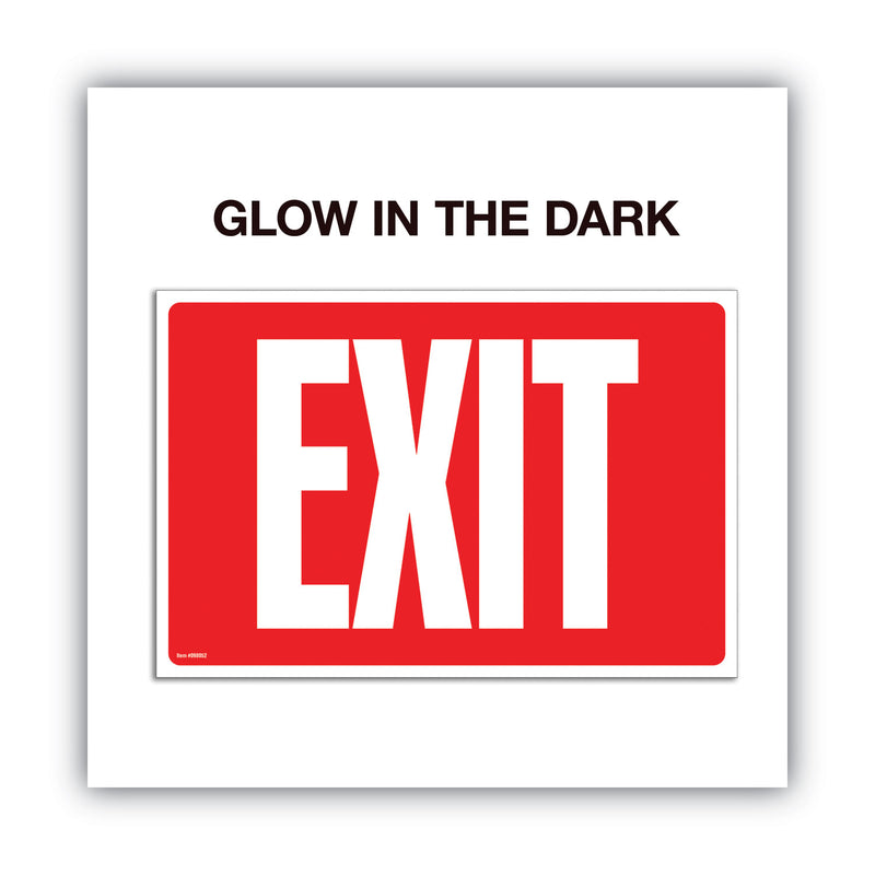 COSCO Glow-in-the-Dark Safety Sign, Exit, 12 x 8, Red