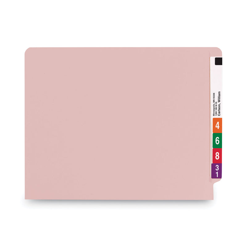 Smead Shelf-Master Reinforced End Tab Colored Folders, Straight Tabs, Letter Size, 0.75" Expansion, Pink, 100/Box