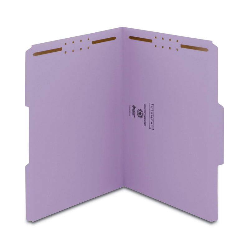 Smead Top Tab Colored Fastener Folders, 2 Fasteners, Letter Size, Lavender Exterior, 50/Box