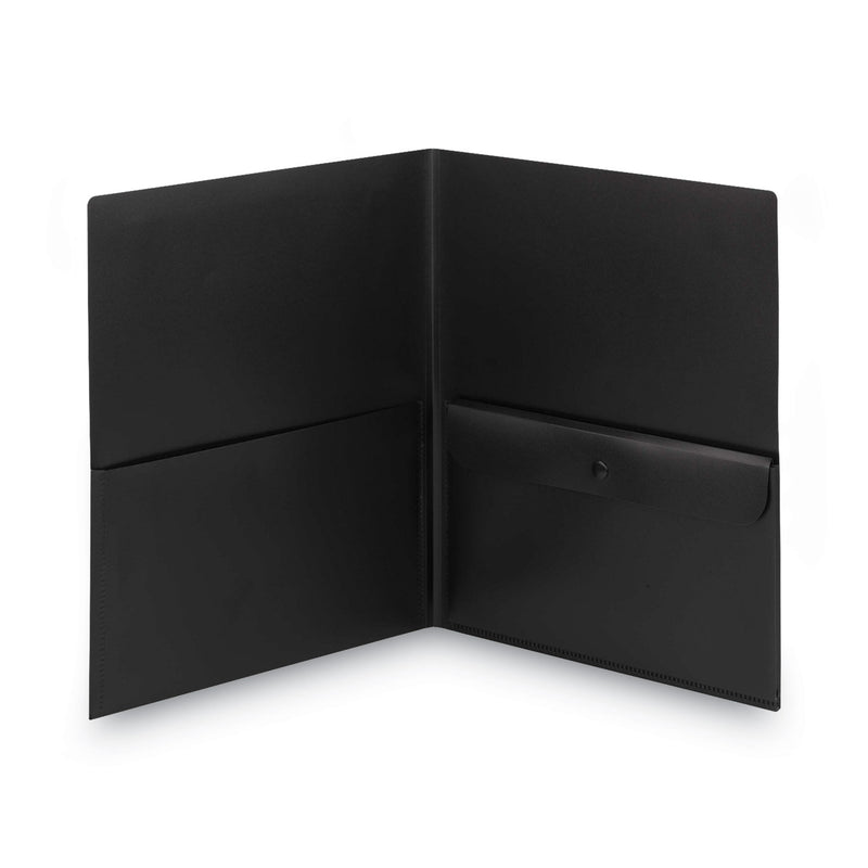 Smead Poly Two-Pocket Folder with Snap Closure Security Pocket, 100-Sheet Capacity, 11 x 8.5, Black, 5/Pack