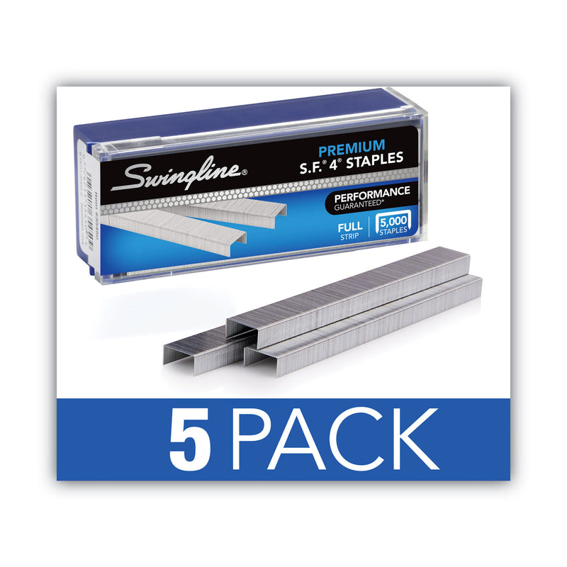 Swingline S.F. 4 Premium Staples, 0.25" Leg, 0.5" Crown, Silver, 5,000/Box, 5 Boxes/Pack