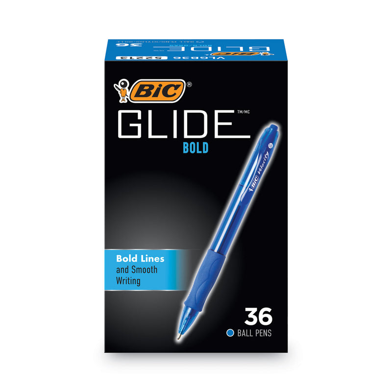 BIC GLIDE Bold Ballpoint Pen Value Pack, Retractable, Bold 1.6 mm, Blue Ink, Blue Barrel, 36/Pack