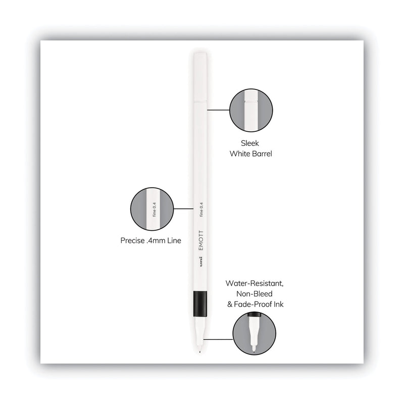 uniball EMOTT Porous Point Pen, Stick, Fine 0.4 mm, Assorted Ink Colors, White Barrel, 5/Pack