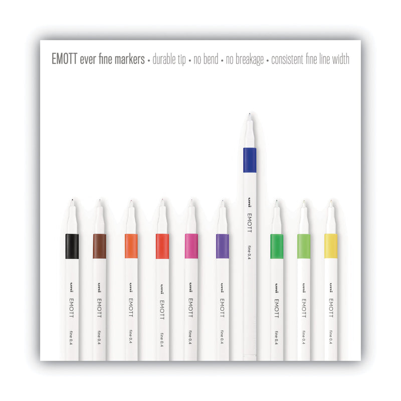 uniball EMOTT Porous Point Pen, Stick, Fine 0.4 mm, Assorted Ink Colors, White Barrel, 5/Pack