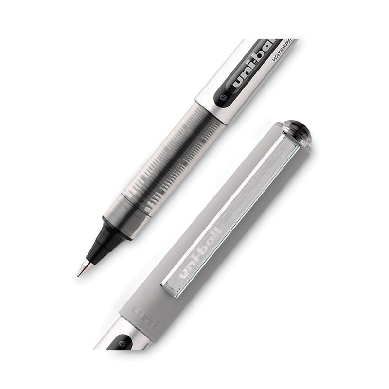 uniball VISION Roller Ball Pen, Stick, Fine 0.7 mm, Black Ink, Silver Barrel, 36/Pack