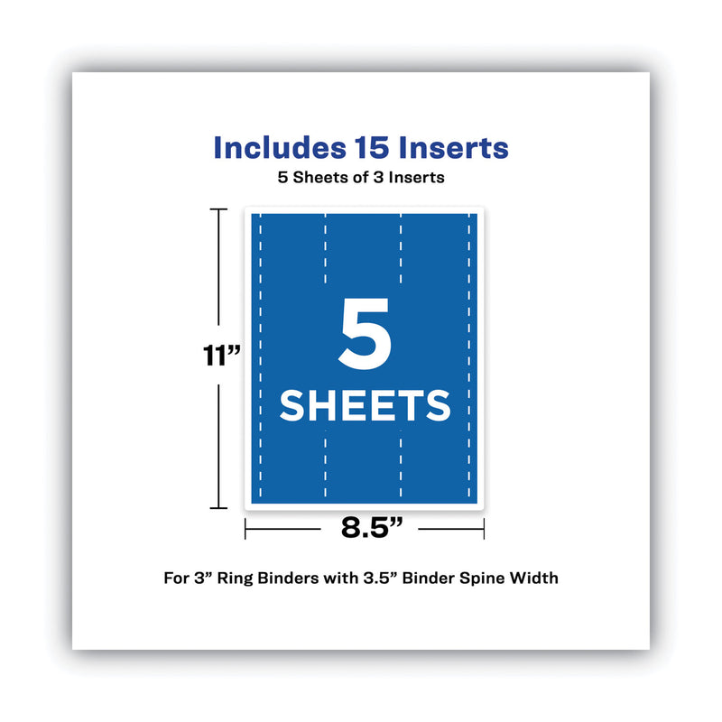 Avery Binder Spine Inserts, 3" Spine Width, 3 Inserts/Sheet, 5 Sheets/Pack