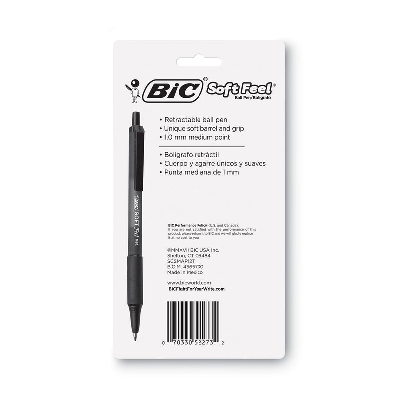 BIC Soft Feel Ballpoint Pen, Retractable, Medium 1 mm, Assorted Ink and Barrel Colors, Dozen