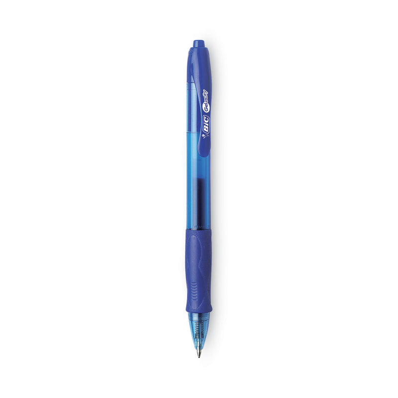 BIC Gel-ocity Gel Pen, Retractable, Medium 0.7 mm, Blue Ink, Translucent Blue Barrel, Dozen