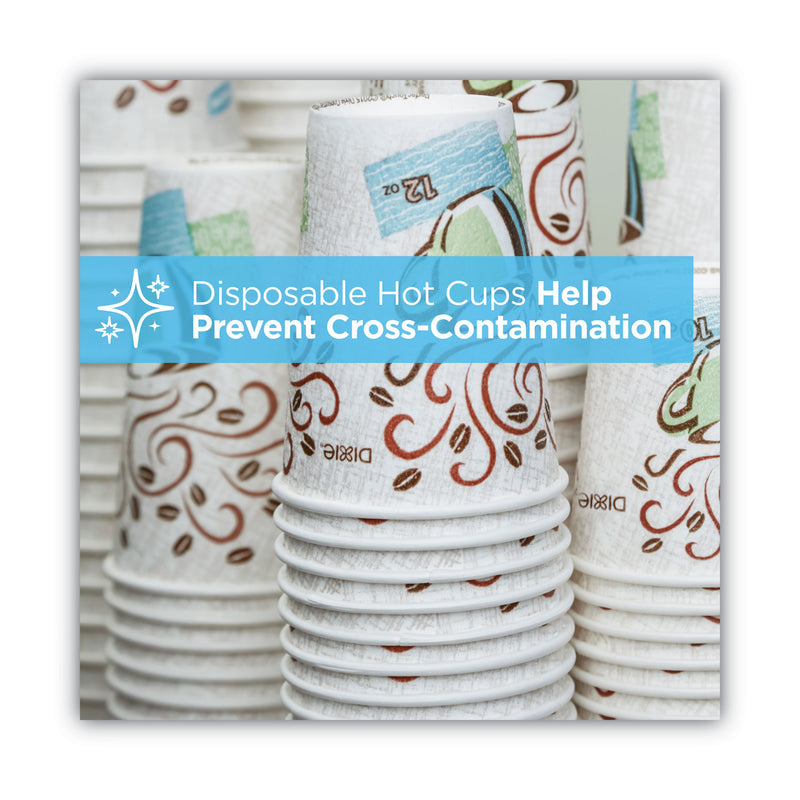 Dixie PerfecTouch Paper Hot Cups and Lids Combo, 10 oz, Multicolor, 50 Cups/Lids/Pack, 6 Packs/Carton