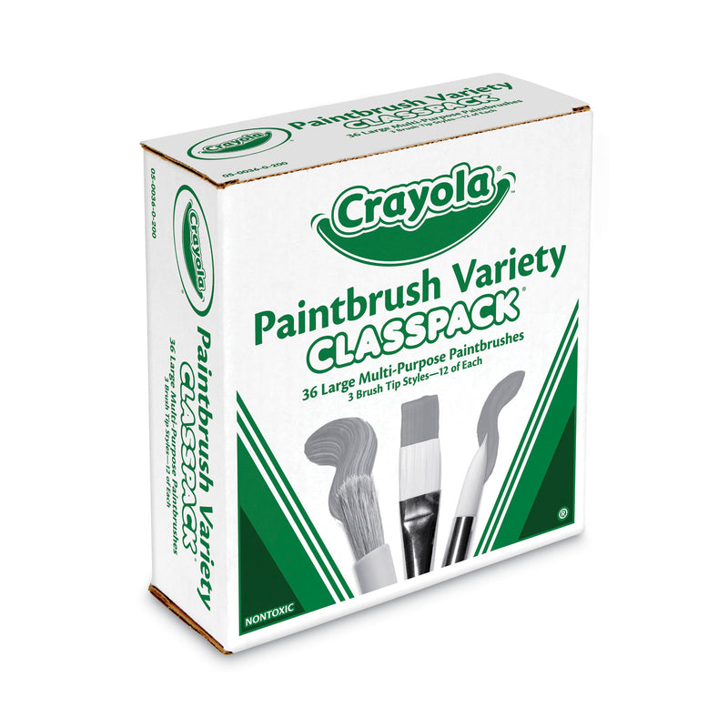 Crayola Large Variety Paint Brush Classpack, Natural; Nylon Bristles, Flat; Round Profiles, 36/Set