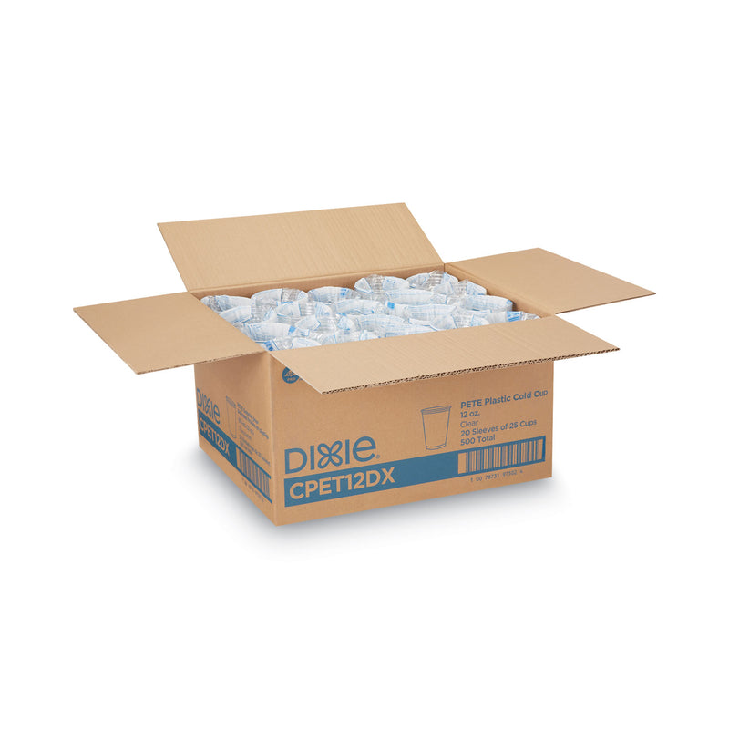 Dixie Clear Plastic PETE Cups, 12 oz, 25/Sleeve, 20 Sleeves/Carton