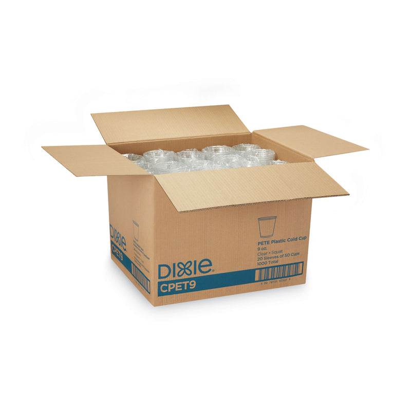 Dixie Clear Plastic PETE Cups, 9 oz, Squat, 50/Sleeve, 20 Sleeves/Carton