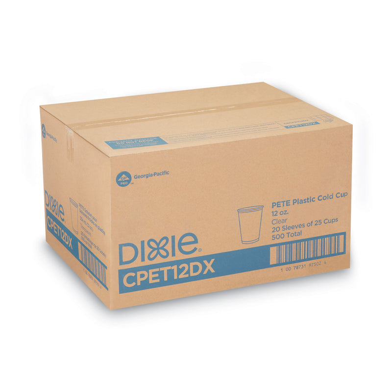 Dixie Clear Plastic PETE Cups, 12 oz, 25/Sleeve, 20 Sleeves/Carton