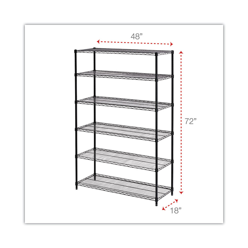 Alera NSF Certified 6-Shelf Wire Shelving Kit, 48w x 18d x 72h, Black